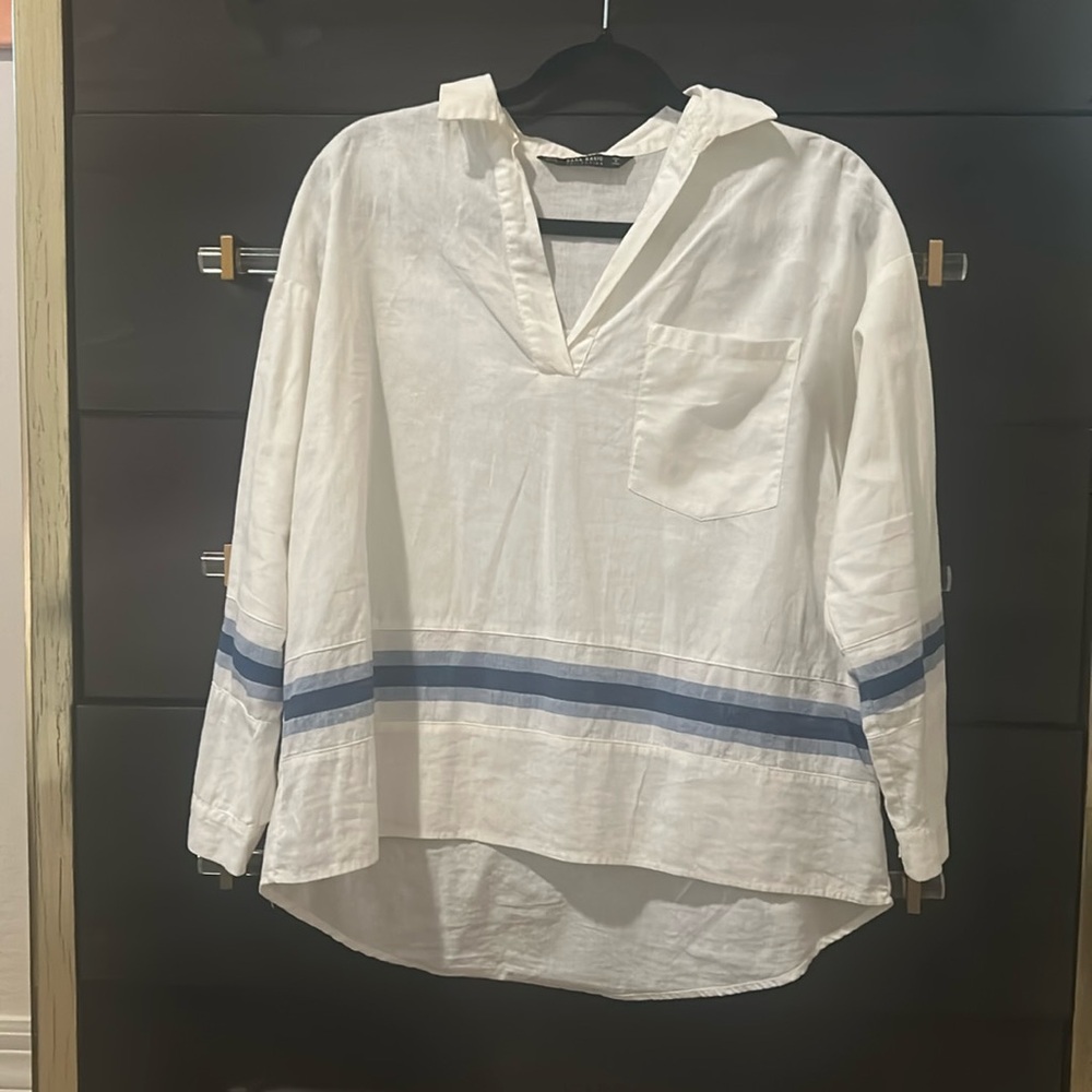 Zara Linen Shirt with Blue Accents